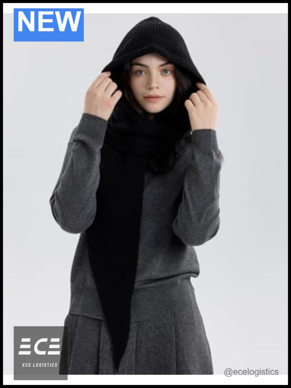 Knit 2-in-1 Hat Scarf Winter Warm Shawl Wrap Hood Balaclava Poncho Polyester - Picture 3 of 6